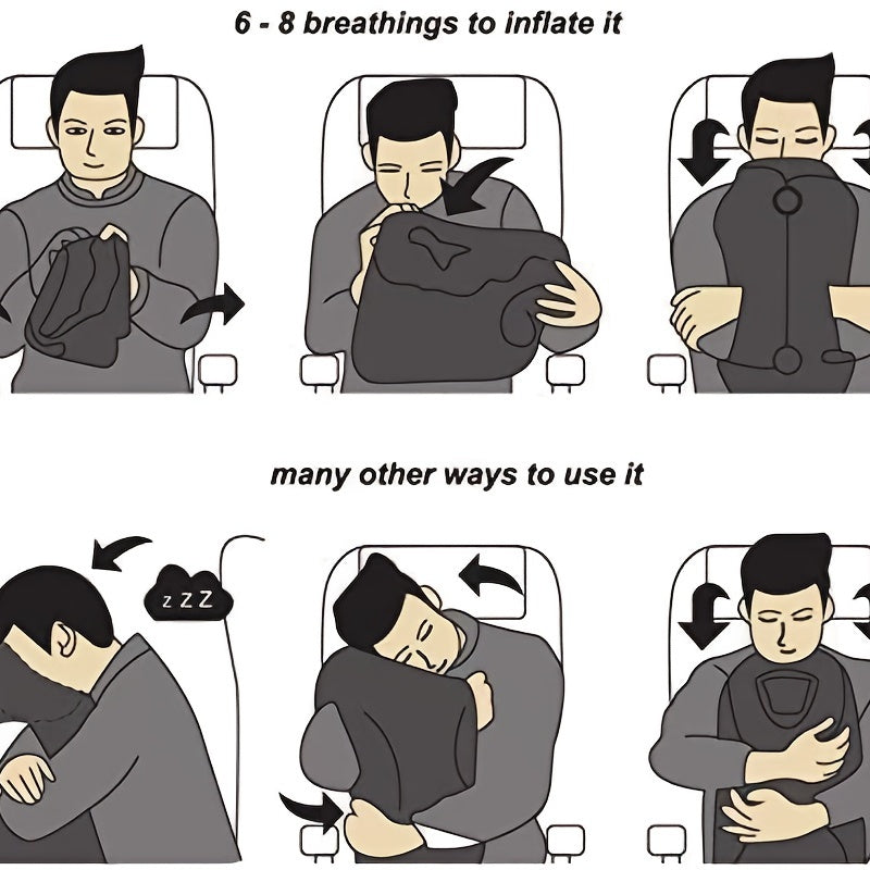 Comfy Inflatable Travel Pillow: Neck &amp; Lumbar Support For Airplane, Car, RV &amp;   - Folds Easily Into Bag!