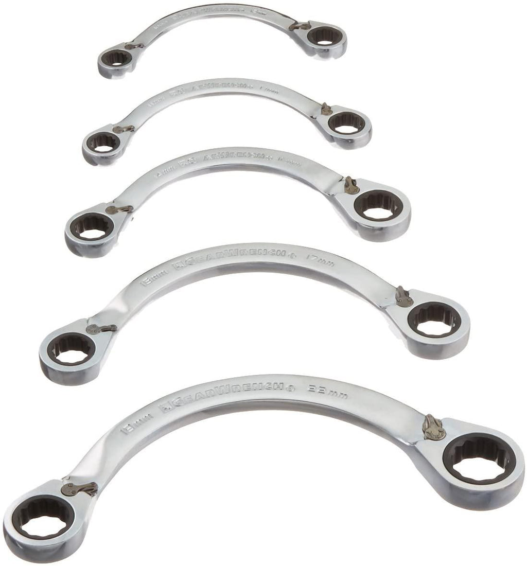 GEARWRENCH 5 Pc. 12 Pt. Reversible Half Moon Double Box Ratcheting Wrench Set, Metric - 9850