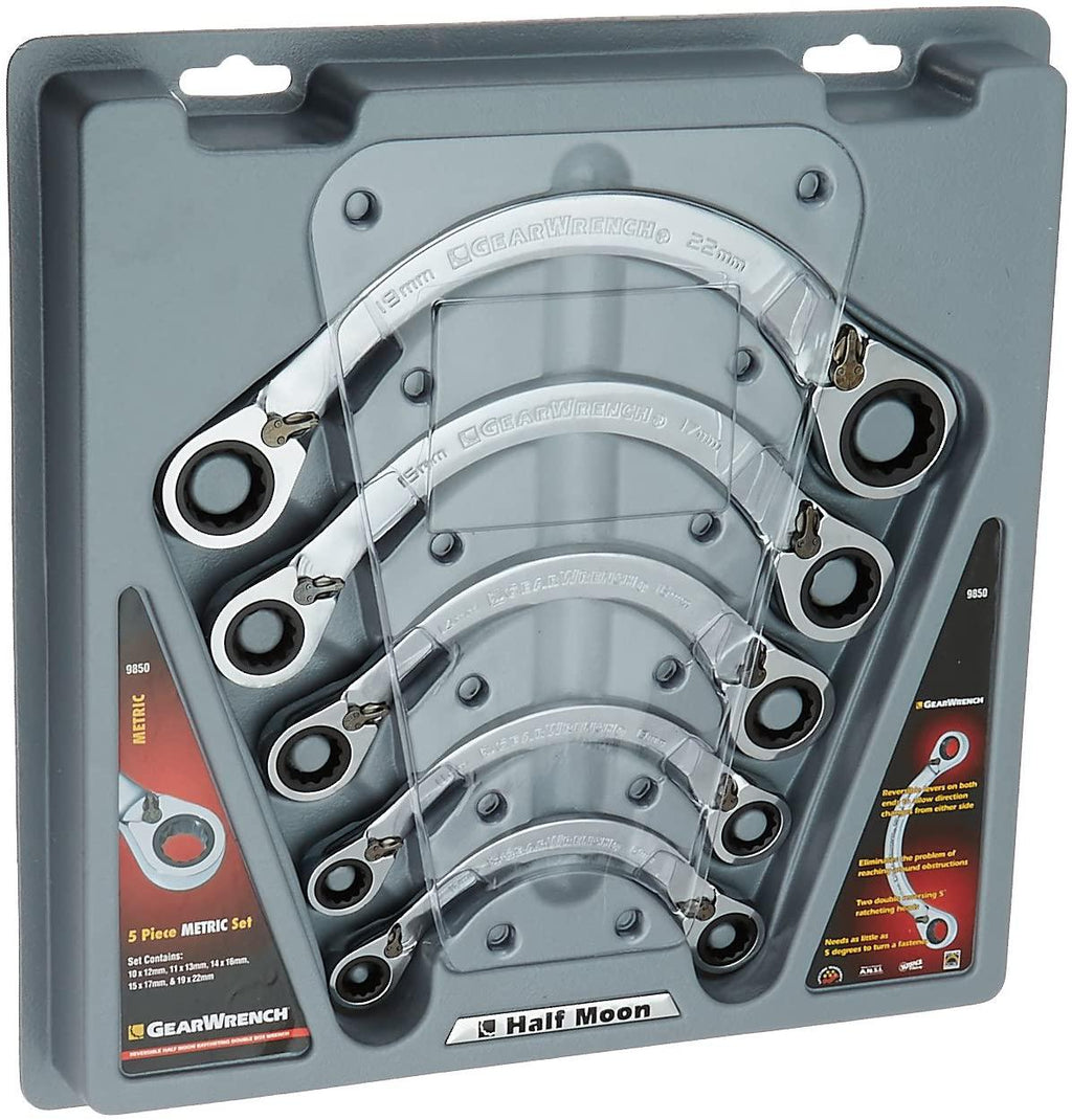 GEARWRENCH 5 Pc. 12 Pt. Reversible Half Moon Double Box Ratcheting Wrench Set, Metric - 9850