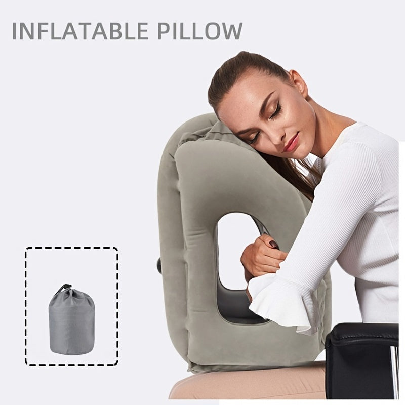 Comfy Inflatable Travel Pillow: Neck &amp; Lumbar Support For Airplane, Car, RV &amp;   - Folds Easily Into Bag!