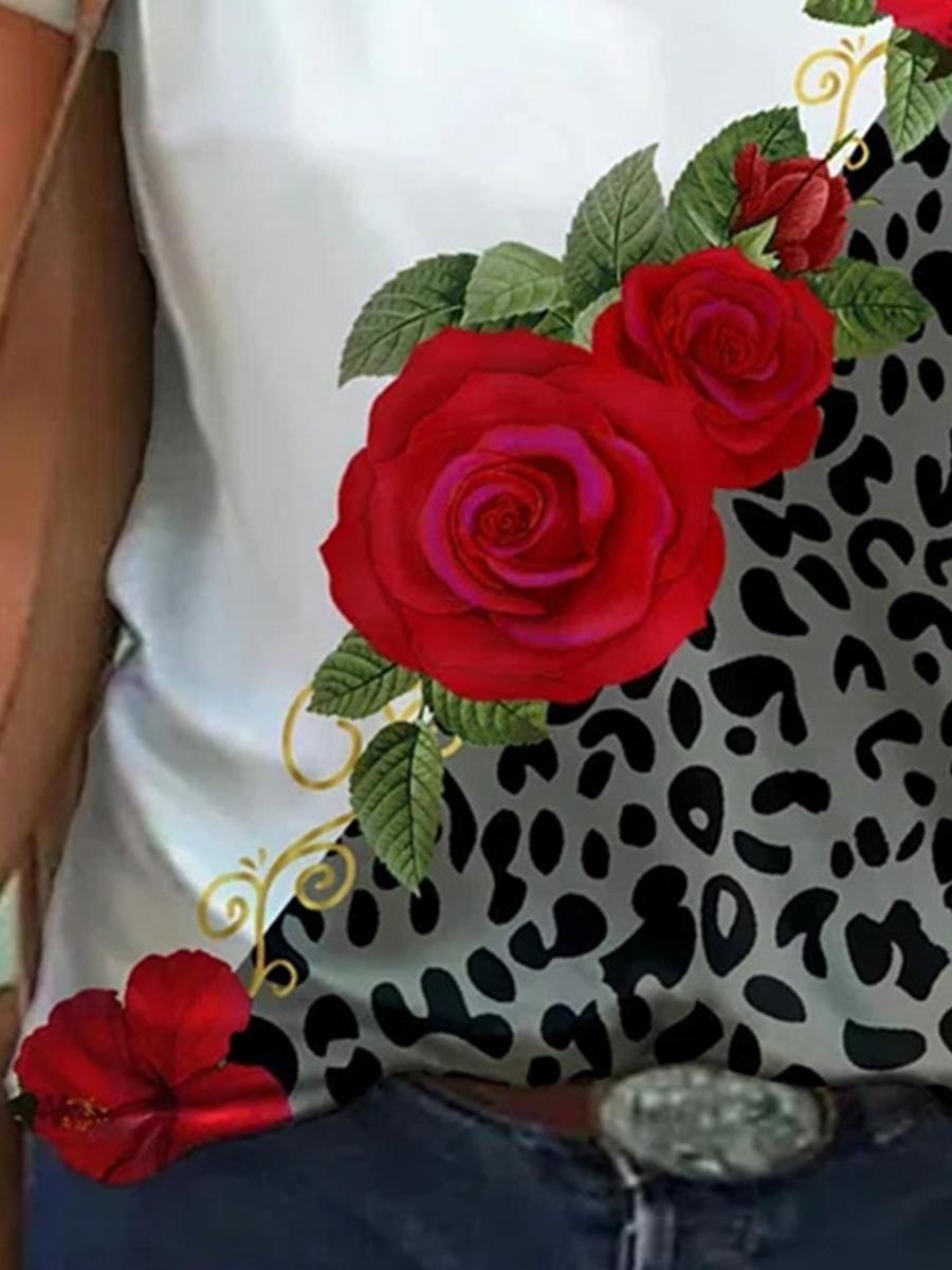 Fashion Flower Print V-neck T-shirt