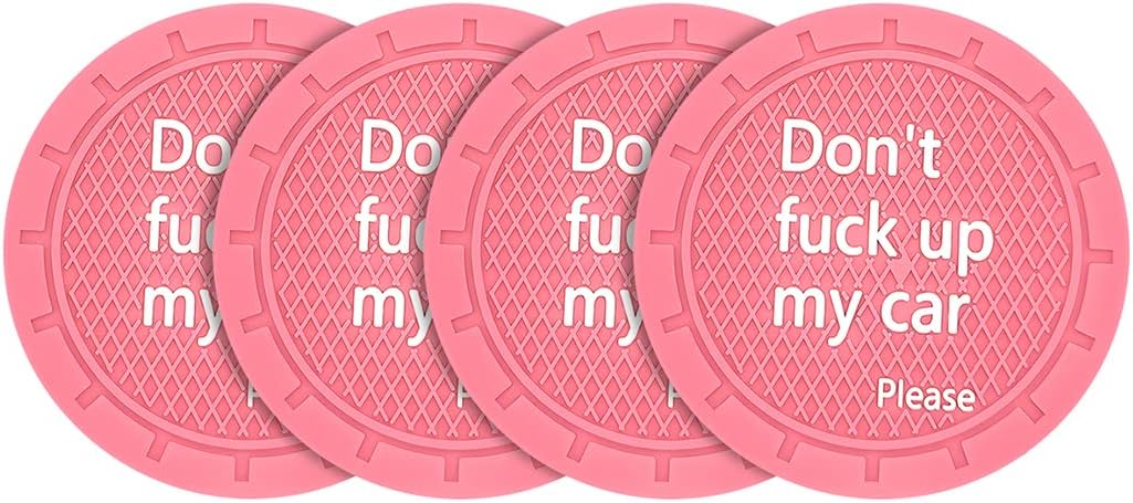 8sanlione Car Cup Coaster, 4Pcs 2.75 Inch Auto Cup Holder Insert Coasters, Non-Slip Waterproof Embedded Drink Mat, Automotive Interior Accessories for Men and Women (D Pink/4PCS)