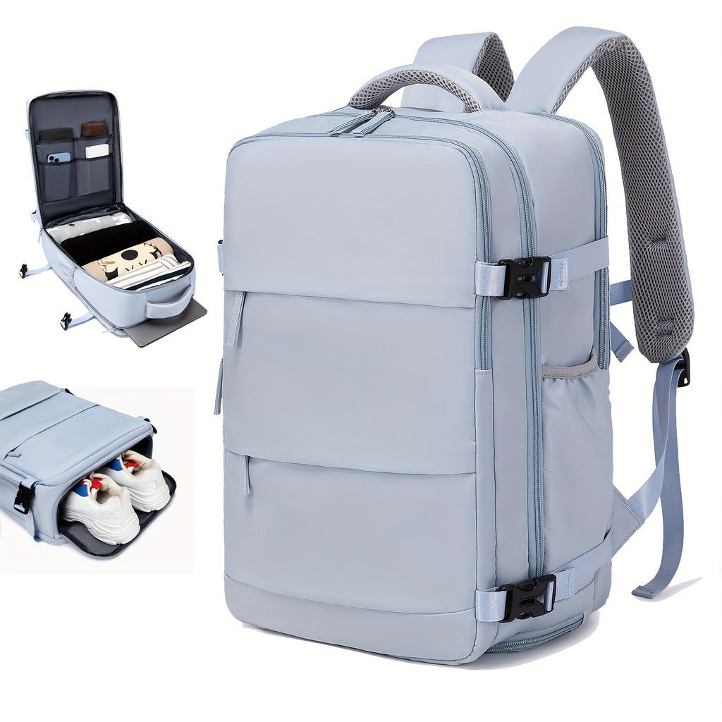 LarCapacity Travel Backpack With Shoe Compartment, Dacron Lightweight Laptop Daypack With Charging Port, Fashion Travel Commuter Bag