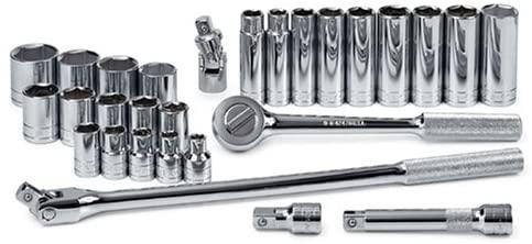 SK Professional Tools 4128-6 28-Piece 1/2 in. Drive 6-Point Standard/Deep Socket Set - Chrome Socket Set with Super Chrome Finish | Set of 28 Sockets Made in USA