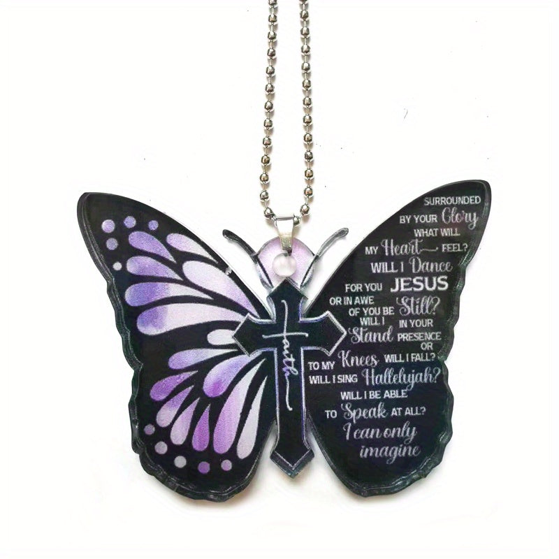 1pc Butterfly Cross Car Ornament, Christmas Tree Decoration Hanging Ornament Keychain Accessories Car Interior Accessories Couple Gifts