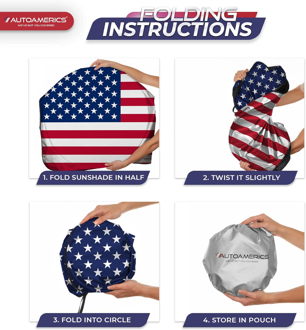 Autoamerics 1-Piece Windshield Sun Shade Original American Flag USA Patriotic  - Foldable Car Front Window Sunshade for Sedans SUV Truck - Blocks Max UV Rays and Keeps Your Vehicle Cool - Medium