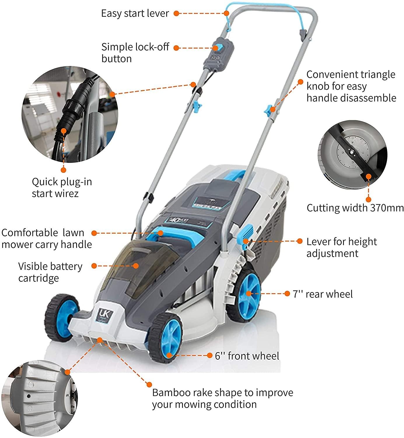 Cordless Lawn Mower, 18 Inch Lightweight Lawn Mower, 40V Lithium-ion Lawnmower w/Brushless Motor, 5 Cutting Heights Adjustable -Low Noise 2 in 1 Push Mower