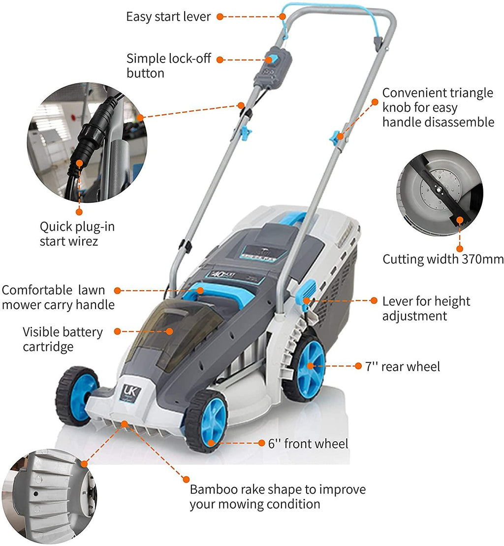 Cordless Lawn Mower, 18 Inch Lightweight Lawn Mower, 40V Lithium-ion Lawnmower w/Brushless Motor, 5 Cutting Heights Adjustable -Low Noise 2 in 1 Push Mower