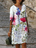 Ladies V-neck Printed Shift Dress