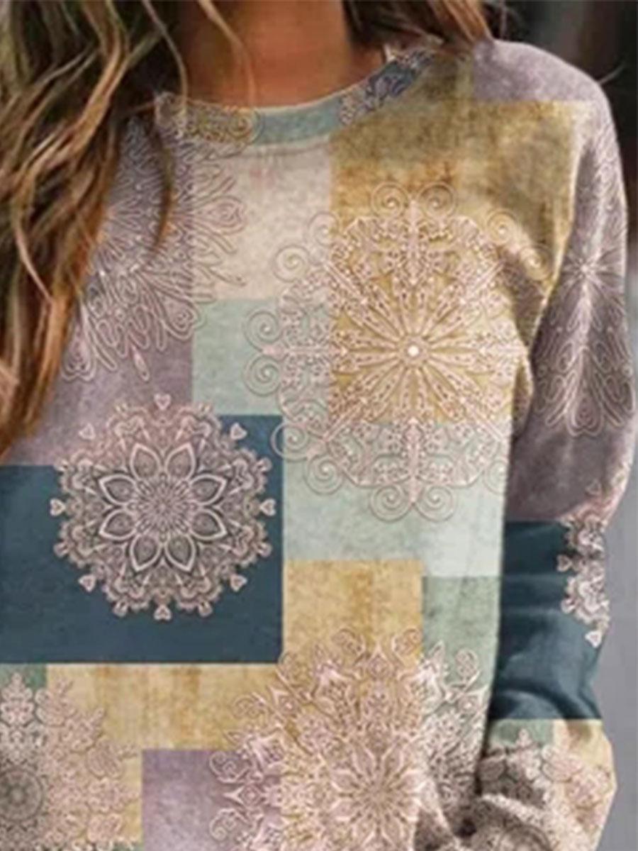 Fashion Printed Round Neck Casual Long-sleeved Sweatshirt