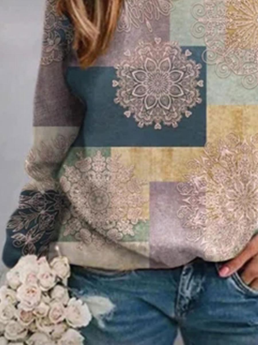 Fashion Printed Round Neck Casual Long-sleeved Sweatshirt