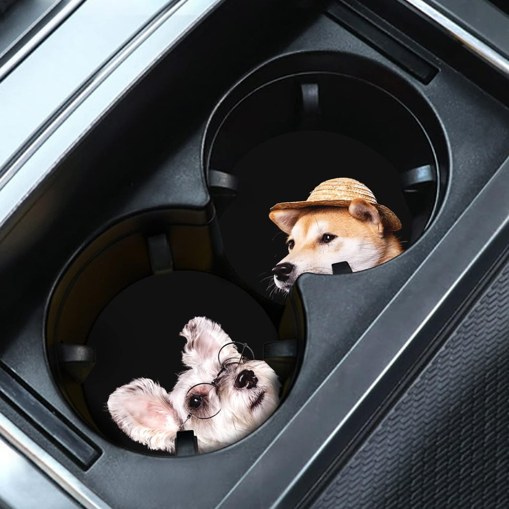 Car Coasters 2PCS 2.75" Car Cup Holder Coasters Cute Dog Animal Non-Slip Universal Insert for Most Car Interior Car Accessory for Women Girl Dog Lovers Gifts by FLYEEGO