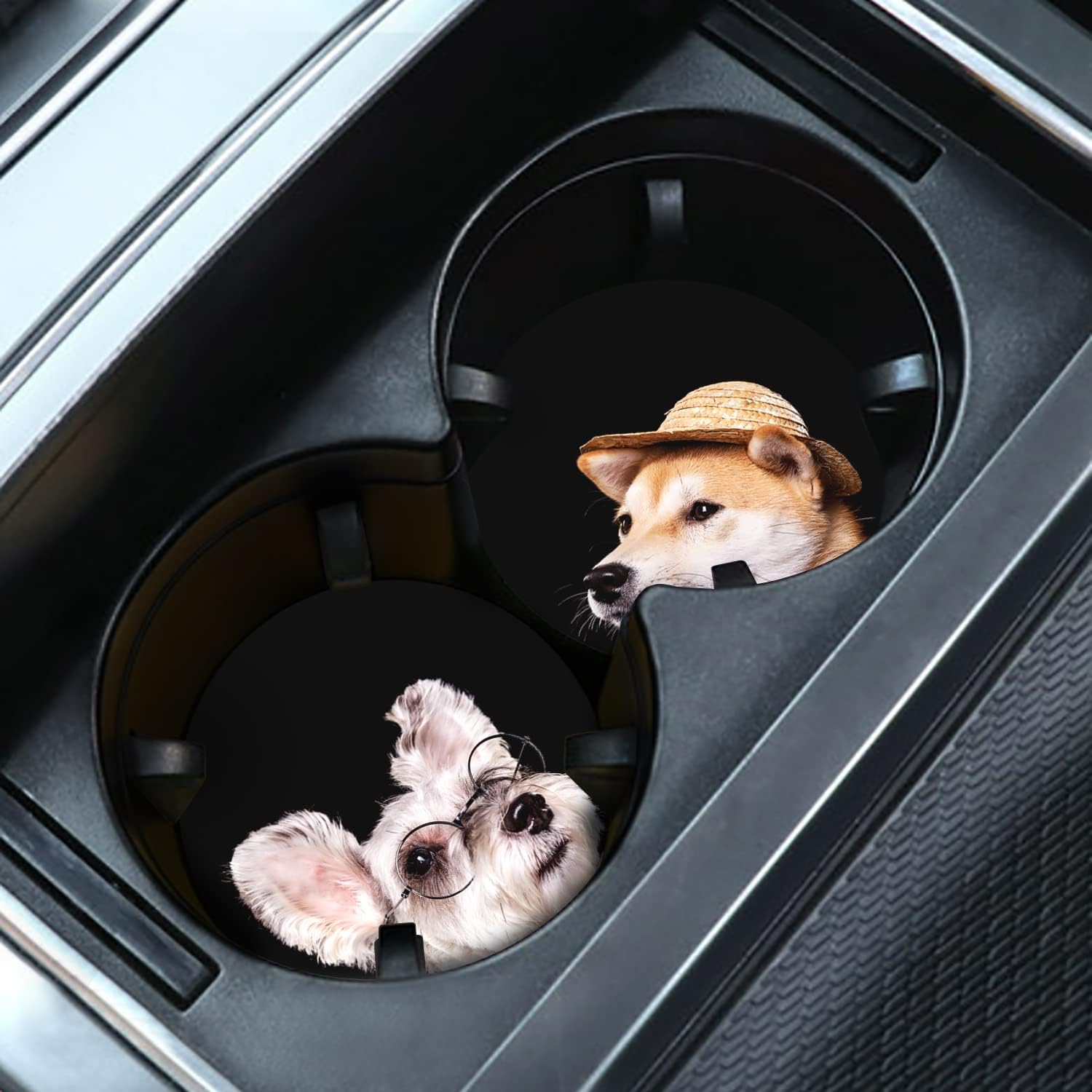 Car Coasters 2PCS 2.75" Car Cup Holder Coasters Cute Dog Animal Non-Slip Universal Insert for Most Car Interior Car Accessory for Women Girl Dog Lovers Gifts by FLYEEGO