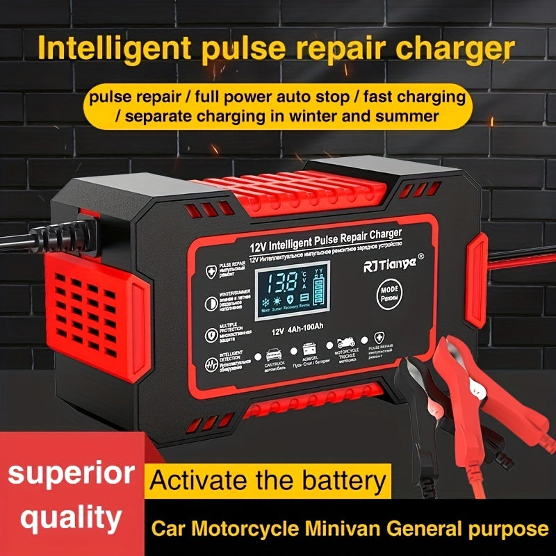 Car Battery Charger, 12V 4Ah-100Ah Smart Battery Trickle Charger Automotive Battery Maintainer Desulfator With Temperature Compensation