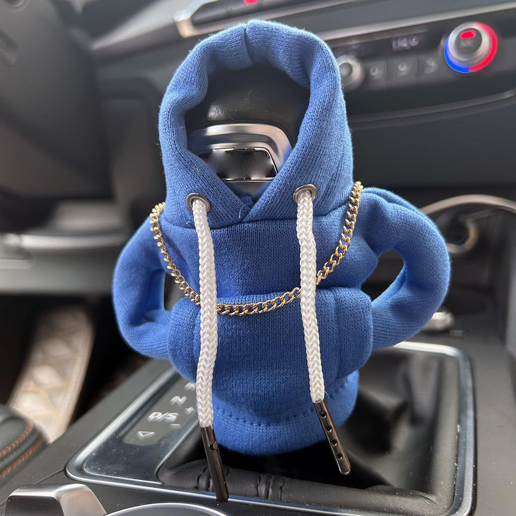 Car Shift Knob Hoodie, Funny Gear Shift Knob Shirt Sweater, Winter Warm Shift Knob Cover Sweater Shirt, Automotive Interior Novelty Accessories Decorations, Universal Fit Knob Cover Gift (Blue)