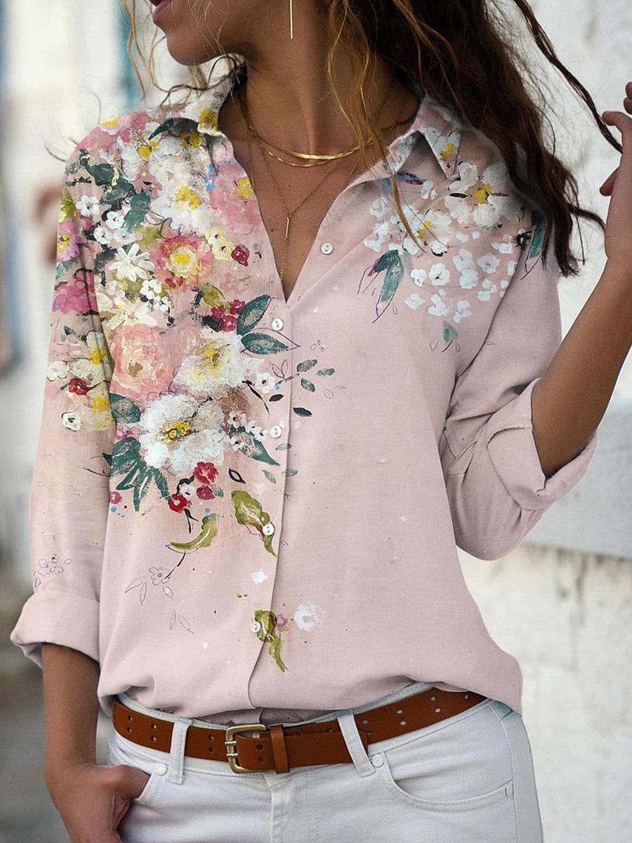 Casual Loose Floral Print Long Sleeve Blouse