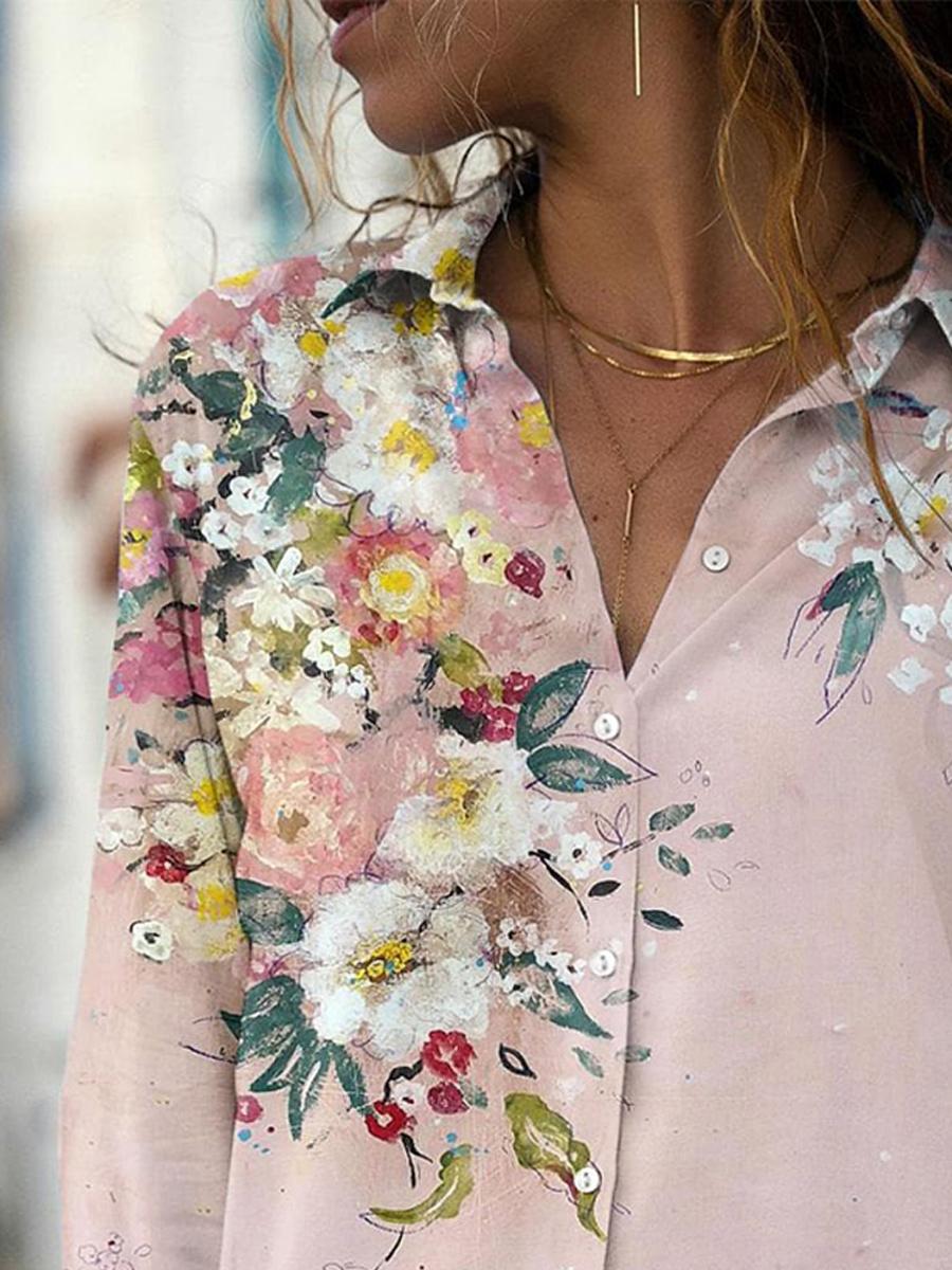 Casual Loose Floral Print Long Sleeve Blouse