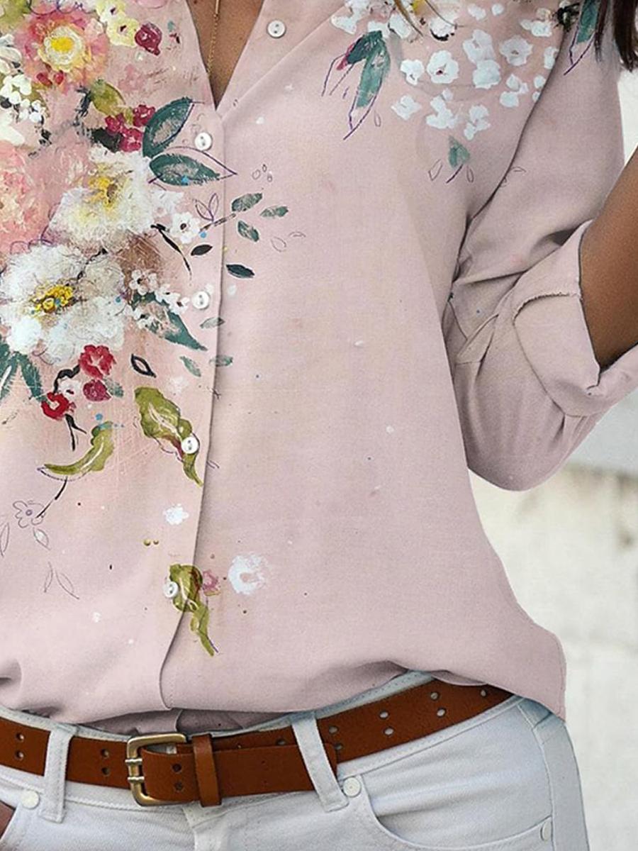 Casual Loose Floral Print Long Sleeve Blouse