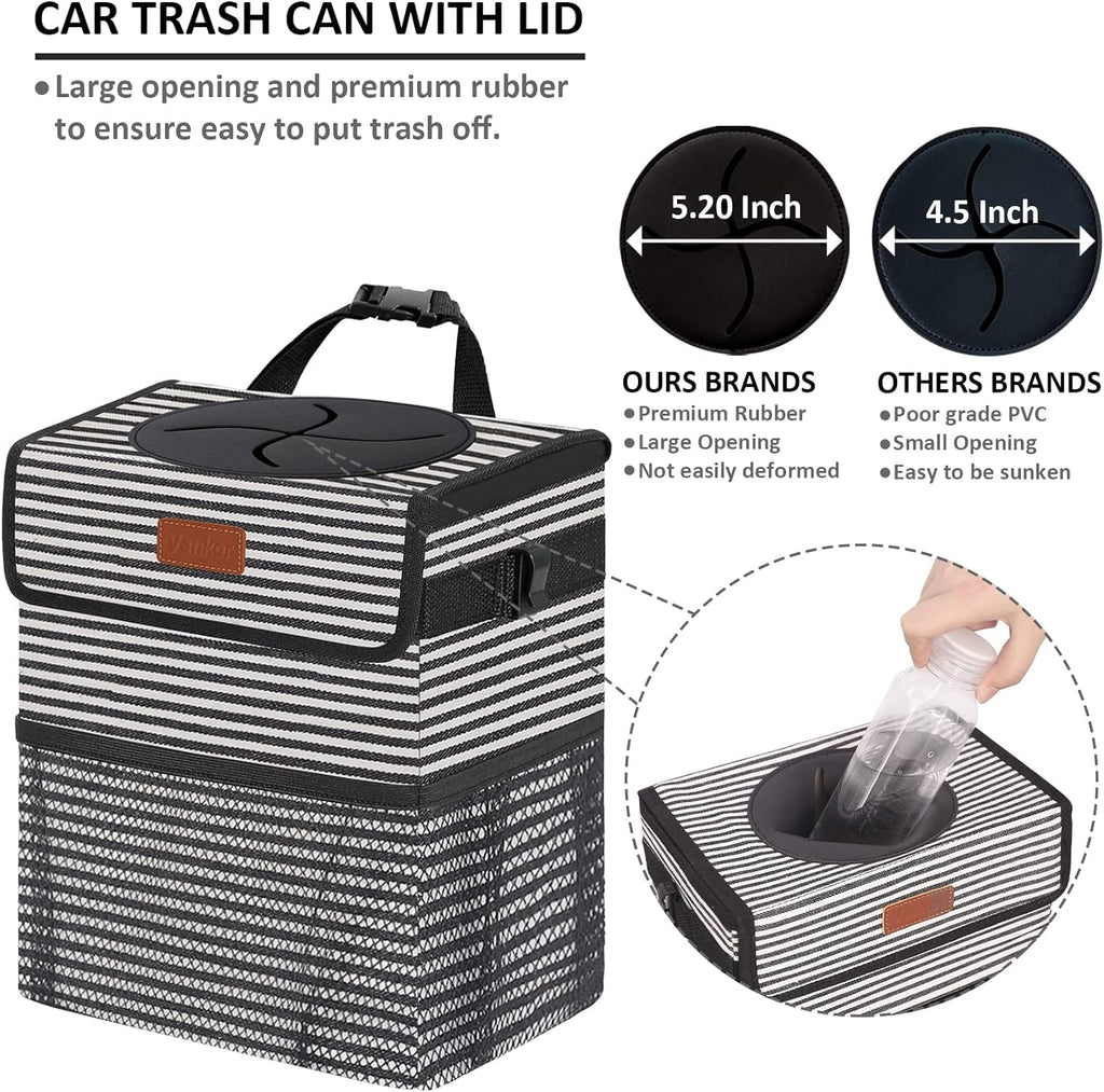 Vankor Car Trash Can for Car Cute, Car Trash Bag Bin Hanging Waterproof Automotive Car Garbage Cans Leak Proof Vehicle Trash Can Stripe
