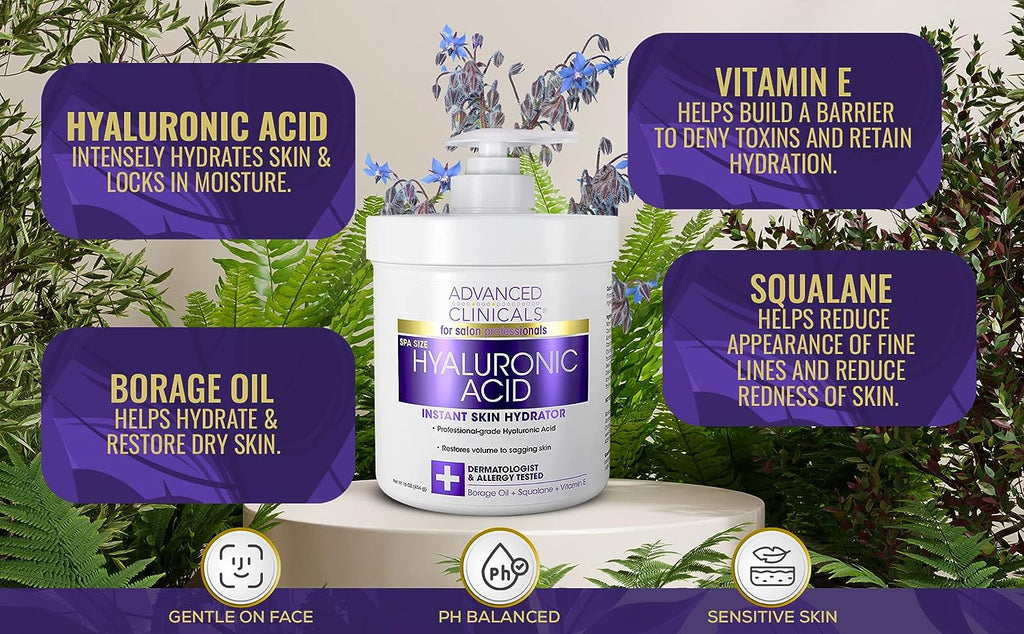 Advanced Clinicals Retinol Cream + Hyaluronic Acid Body Lotion &amp; Face Moisturizer Skin Care Set | Fragrance Free Retinol Body Cream &amp; Hyaluronic Acid Lotion For Crepey Skin, Stretch Marks, &amp; Dry Skin