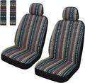Pariitadin Baja Saddle Blanket Car Seat Covers Front Set with Seat Belt Pads, Washable Breathable Striped Woven Cloth Seat Covers for Cars, Universal Fit Most Cars, Airbag Compatible, Red/Blue