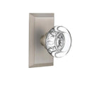 Studio Plate 2-3/8 in. Backset Satin Nickel Privacy Bed/Bath Round Clear Crystal Glass Door Knob