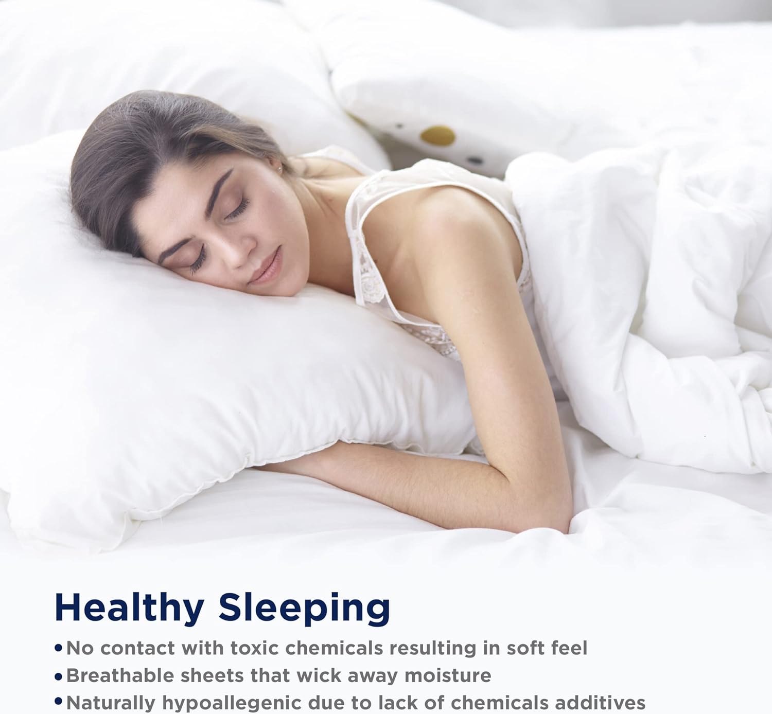 LANE LINEN Organic Cotton White Twin Sheets Set, 3-Piece Pure Organic Cotton Percale Sheets,Twin Sheets, Ultra Soft Bedding Sheets, Fits Mattress Upto 15" Deep - White