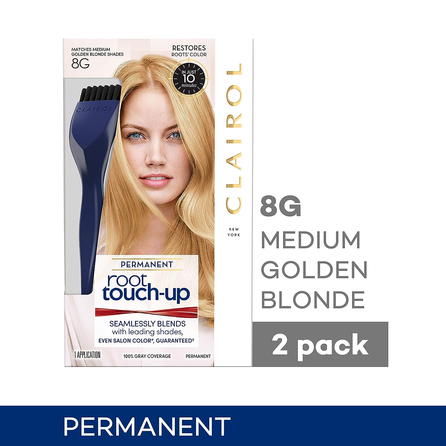 Clairol Root Touch-Up by Nice'n Easy Permanent Hair Dye, 8G Medium Golden Blonde Hair Color, Pack of 2