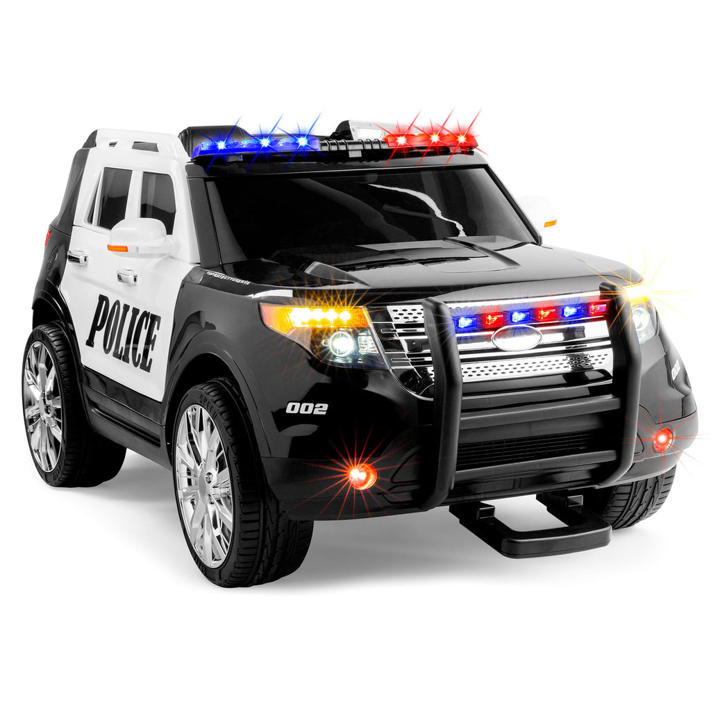 12V Kids Police RC Remote Ride On SUV Car w/ Parent Control, 2 Speeds, Lights, AUX, Sirens - Black