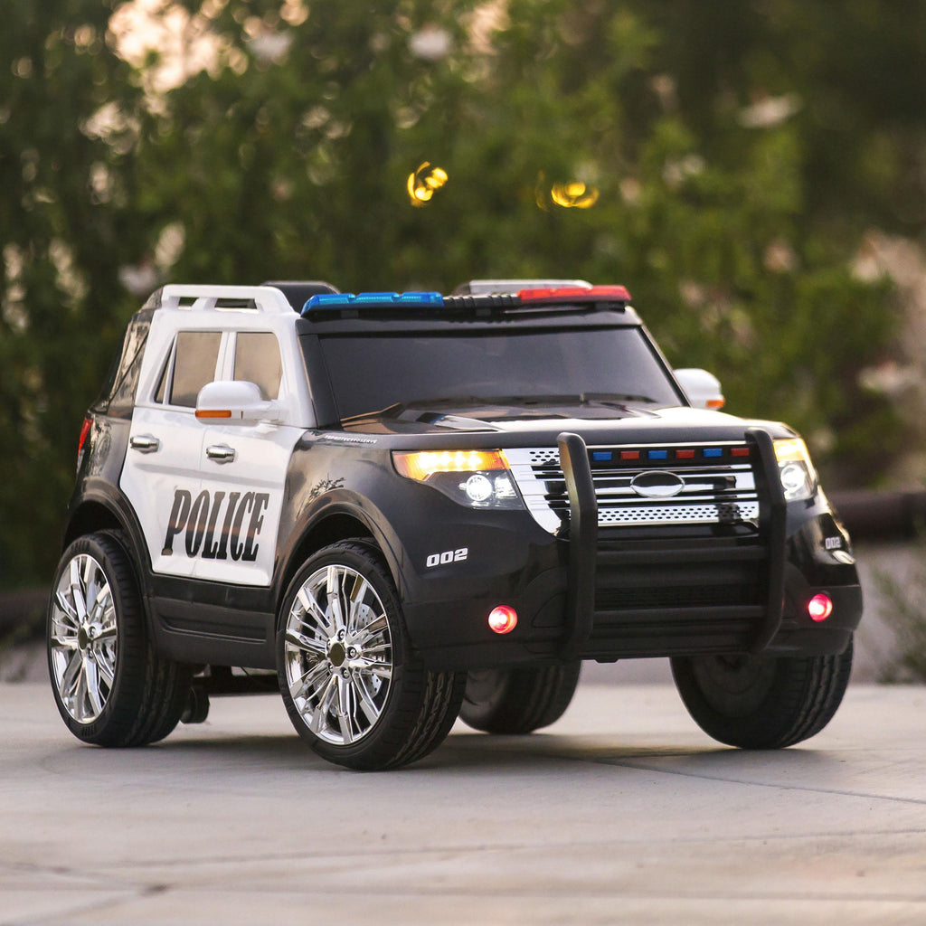 12V Kids Police RC Remote Ride On SUV Car w/ Parent Control, 2 Speeds, Lights, AUX, Sirens - Black