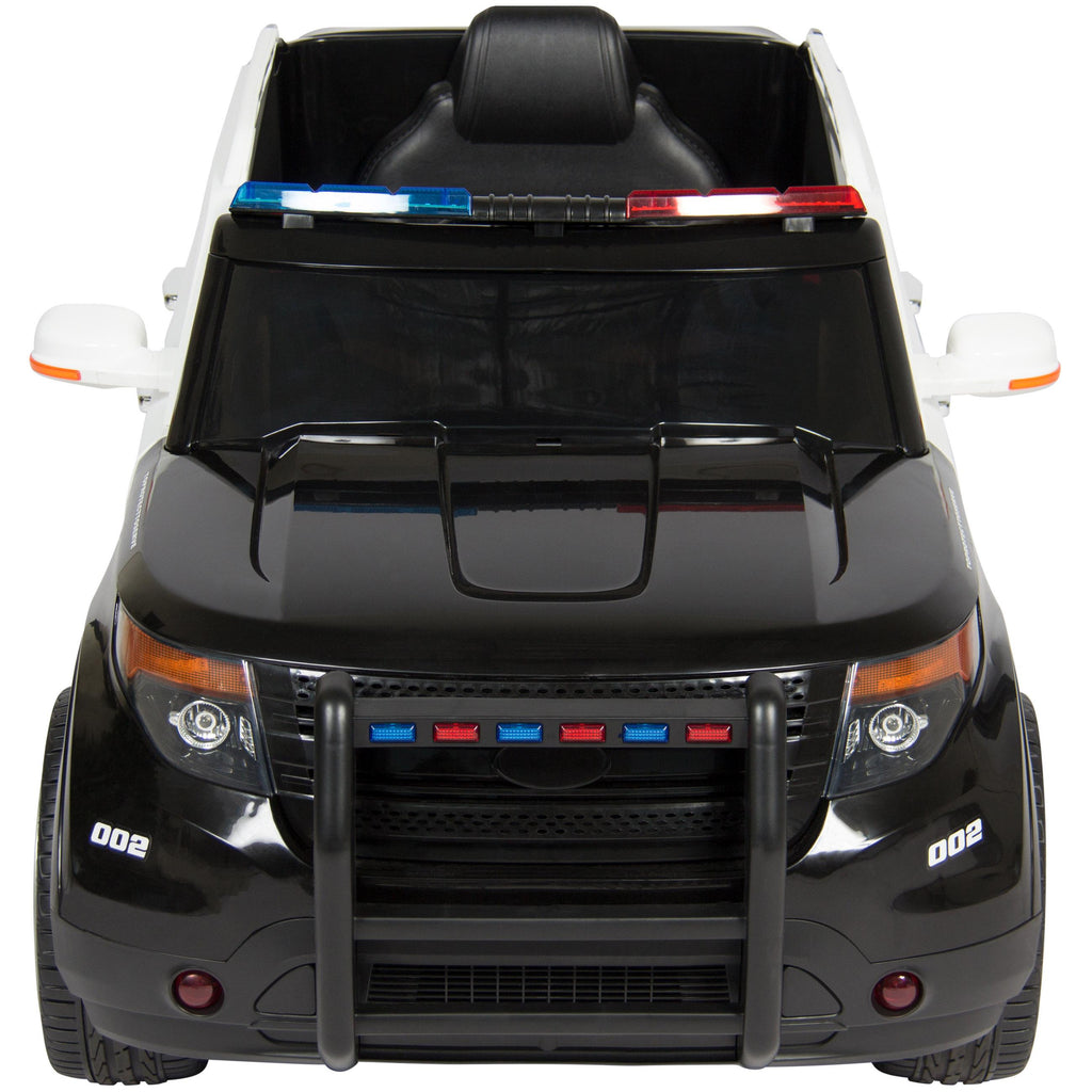 12V Kids Police RC Remote Ride On SUV Car w/ Parent Control, 2 Speeds, Lights, AUX, Sirens - Black