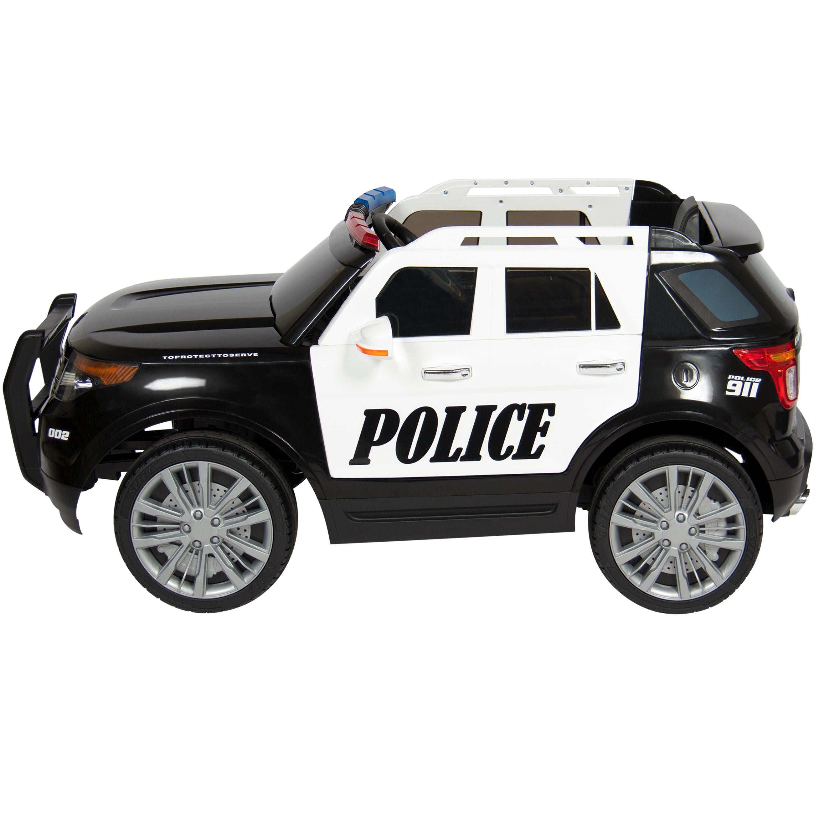 12V Kids Police RC Remote Ride On SUV Car w/ Parent Control, 2 Speeds, Lights, AUX, Sirens - Black