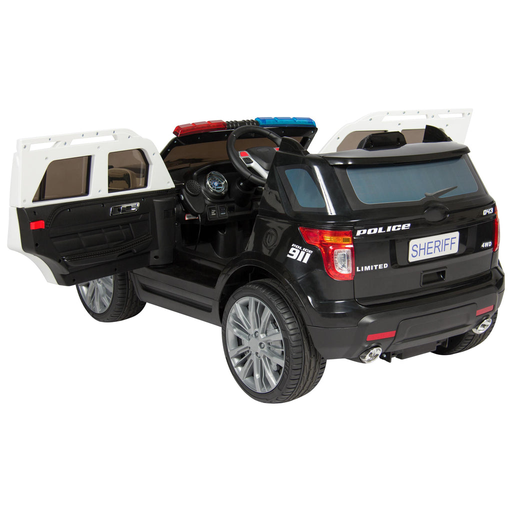 12V Kids Police RC Remote Ride On SUV Car w/ Parent Control, 2 Speeds, Lights, AUX, Sirens - Black