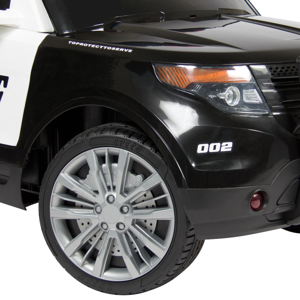 12V Kids Police RC Remote Ride On SUV Car w/ Parent Control, 2 Speeds, Lights, AUX, Sirens - Black