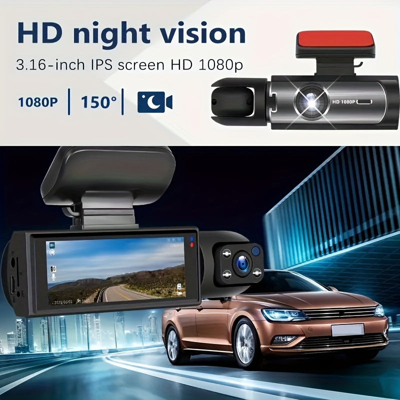 Dash Camera Front And Inside, 3.16inch Dash Cam 1080P, G Sensor HD Night Vision Loop Recording Wide Angle Car DVR