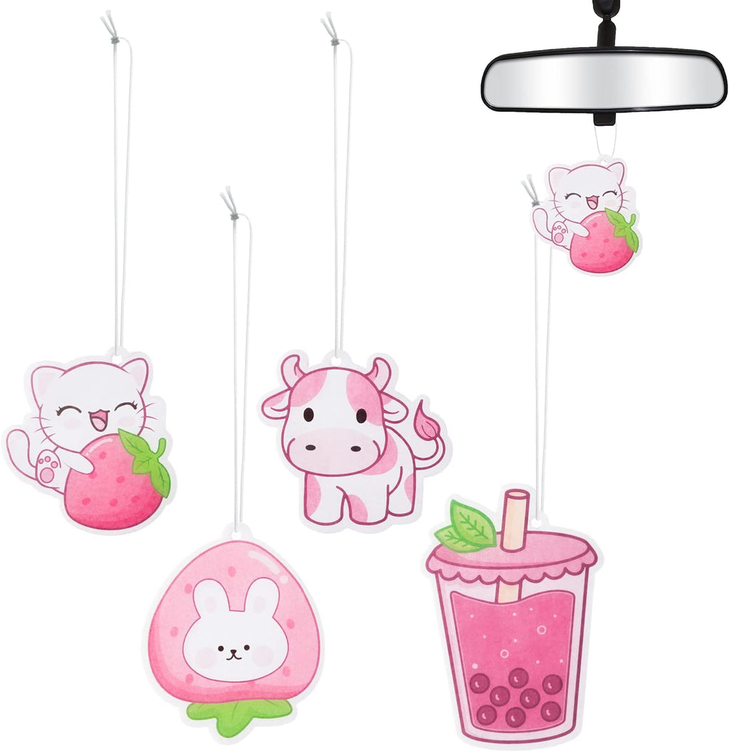 Car Air Freshener Kawaii Strawberry Incense Chips Scented Ornament, Car Rearview Mirror Pendant, 4 Styles and Scents Of Bubble Tea Strawberry Milk Hanging Ornament Vent Decoration Cute Aromatic For Party Supplies