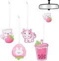 Car Air Freshener Kawaii Strawberry Incense Chips Scented Ornament, Car Rearview Mirror Pendant, 4 Styles and Scents Of Bubble Tea Strawberry Milk Hanging Ornament Vent Decoration Cute Aromatic For Party Supplies