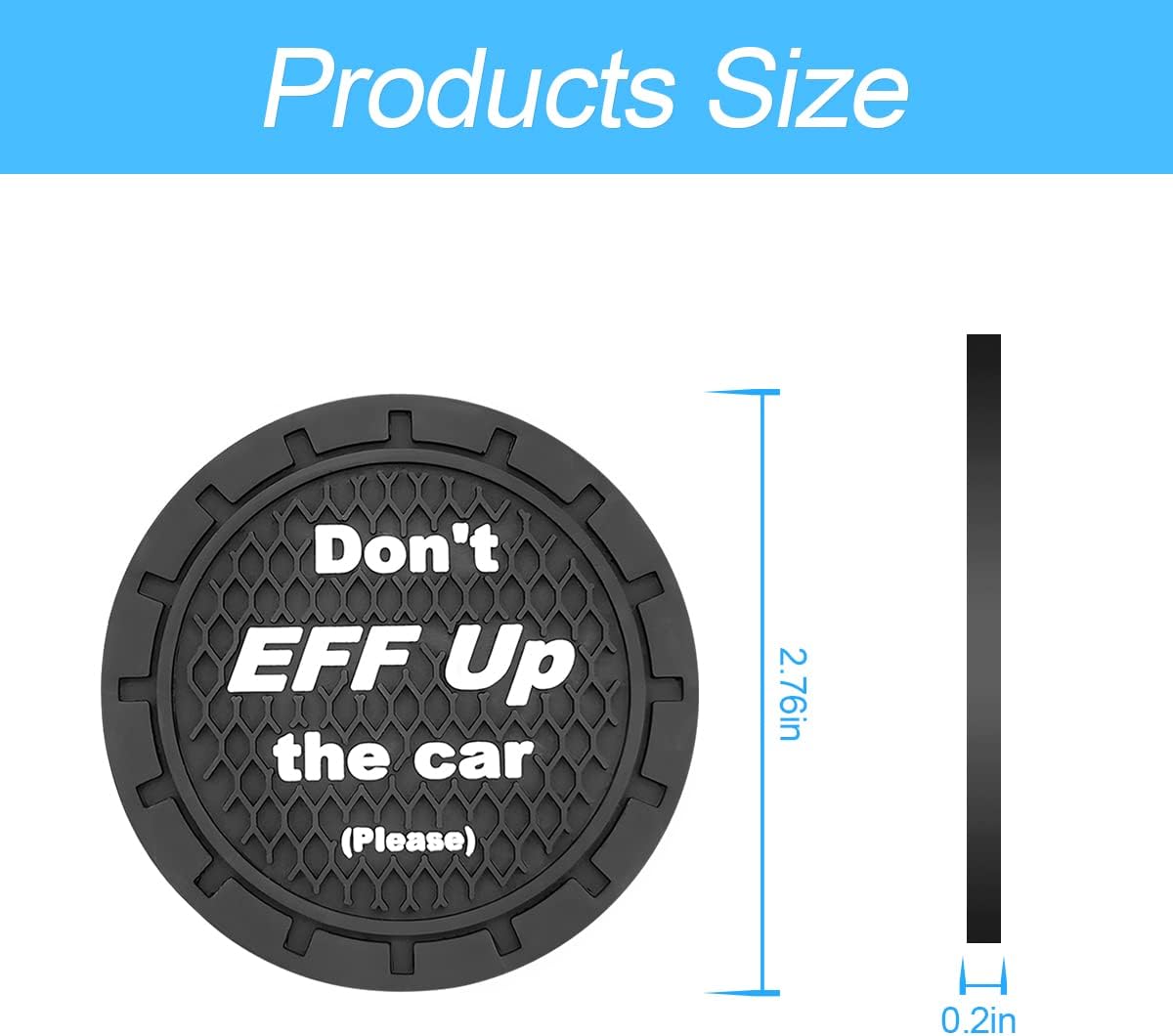 8sanlione 2 Pack Car Cup Holder Coasters, 2.75 Inch Non-Slip PVC Insert Cup Coaster, Anti-Scratch Auto Cup Mats for Women Men, Vehicle Interior Accessories Universal for Car, SUV, Truck (A Black/2PCS)