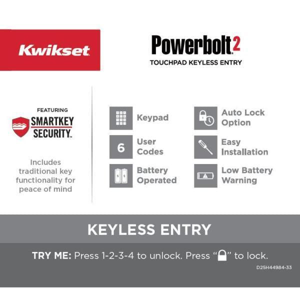Powerbolt2 Satin Nickel Single Cylinder Electronic Deadbolt Featuring SmartKey Security