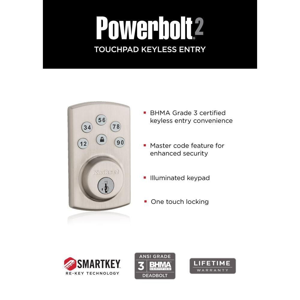 Powerbolt2 Satin Nickel Single Cylinder Electronic Deadbolt Featuring SmartKey Security