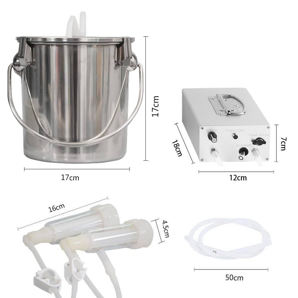 3L Goat MilMachine,Rechargeable Adjustable Suction Pulsation Vacuum Electric Milker,Portable Automatic Breast Pump with 2 Teat Cups  Steel Bucket for Goats(Upgrade Model)