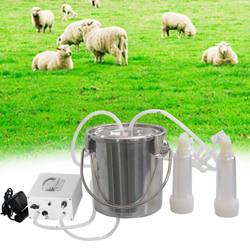 MAPOTAD 7L Goat Electric MilMachine, Automatic Rechargeable Battery Powered Pulsation Vacuum Pump with 2 Teat Cups  Steel Bucket for Goat(Battery Model)