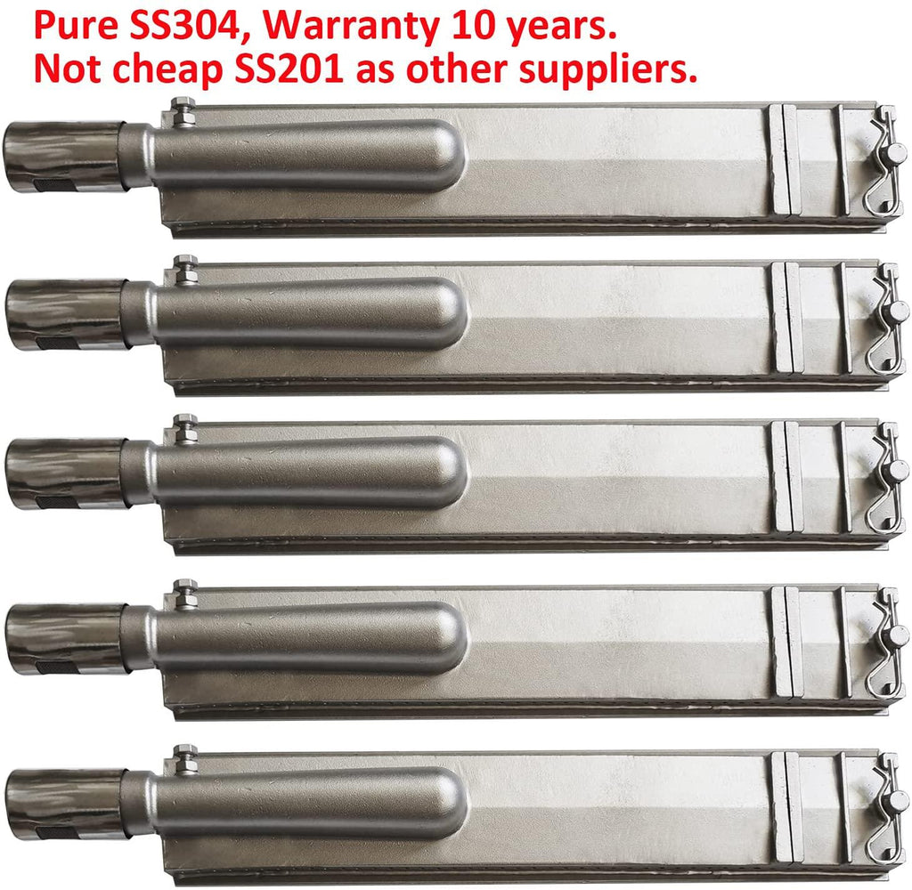 GRILLJOB 5PC Cast  Steel 304 BBQ Grill Burners & 5 Lock Pins Upgraded B