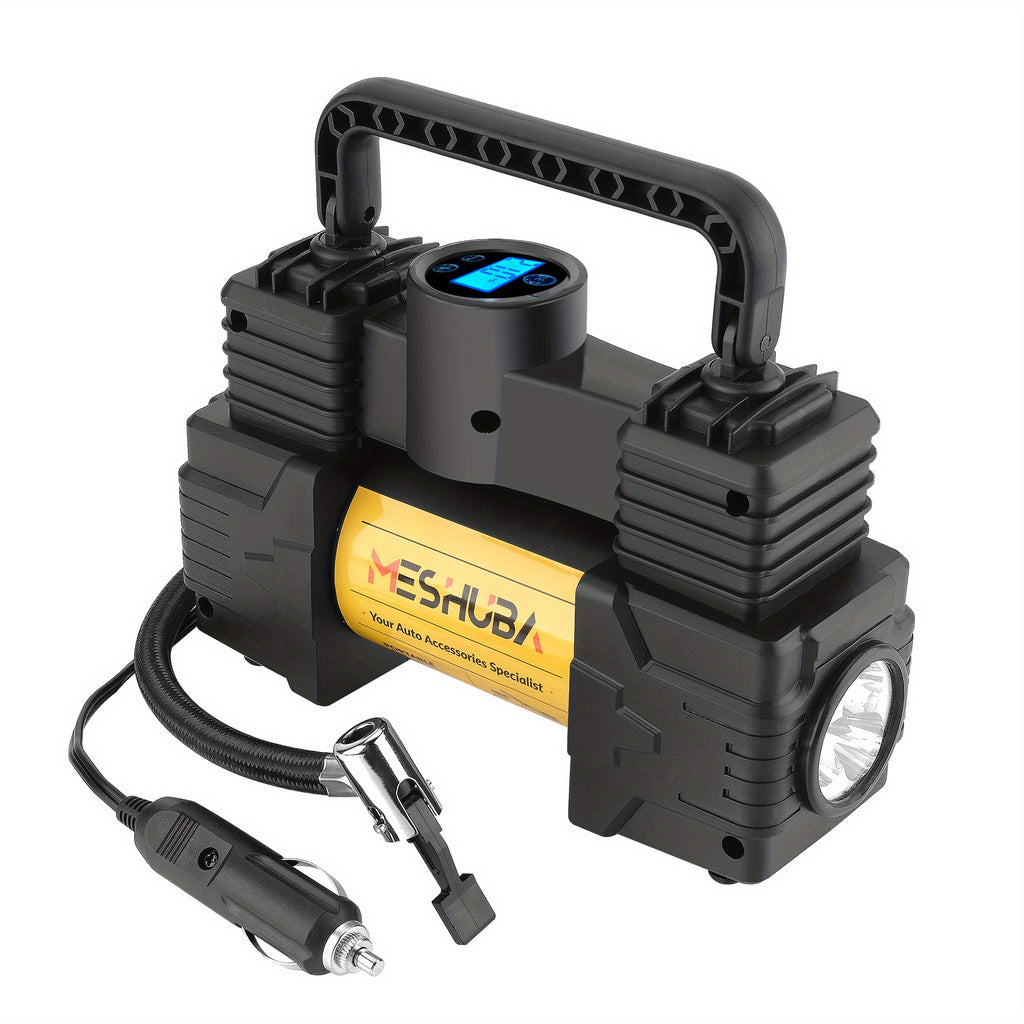 MESHUBA Tire Inflator 12V Portable Air Compressor, 150PSI Air Pump For Car Tires With Digital Pressure GauFor Car Bike Motor Ball, Yellow