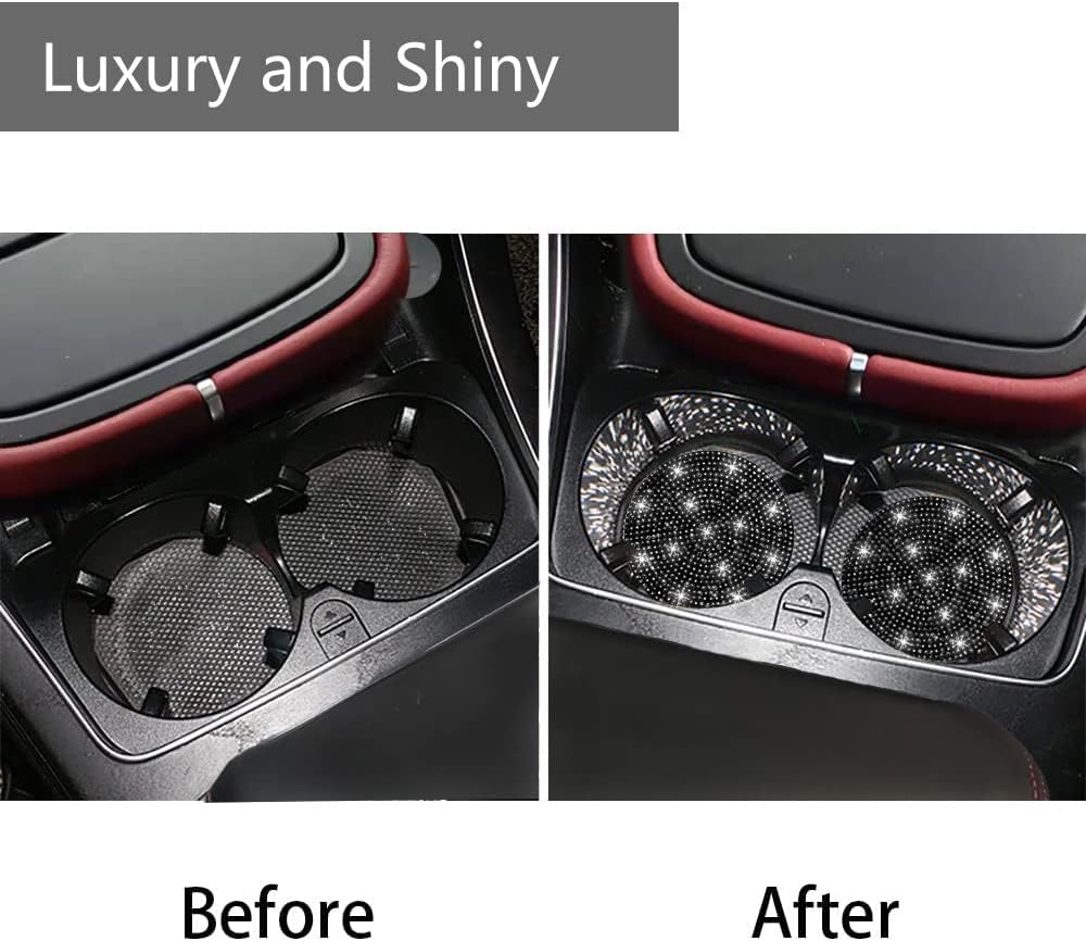 2pcs Bling Car Cup Holder Coaster, 2.75 inch Anti-Slip Shockproof Universal Fashion Vehicle Car Coasters Insert Bling Crystal Rhinestone Auto Automotive Interior Accessories for Women (2 pcs, Black)