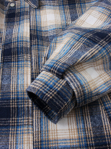 mens plaid thicken sherpa lined lapel cotton vintage overcoats with pocket