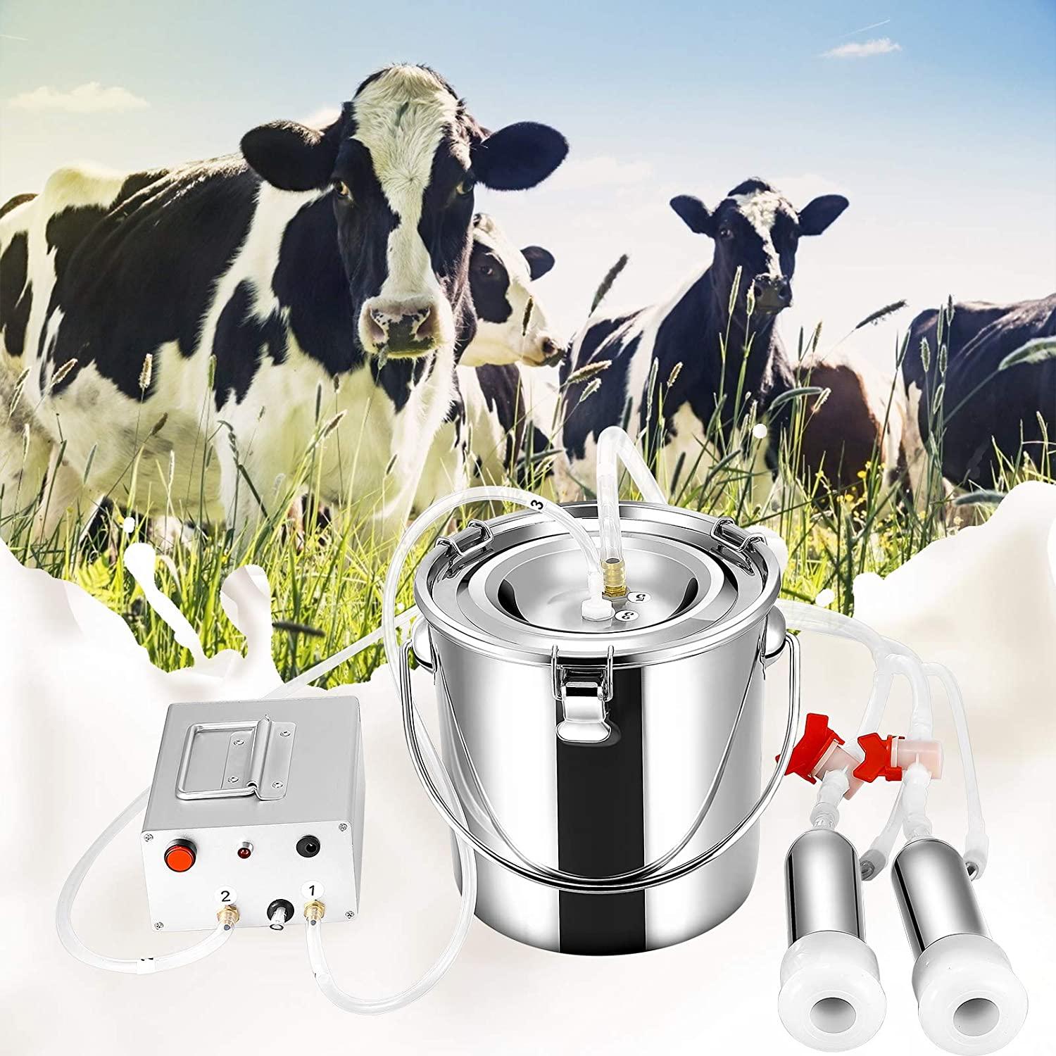 7/14L Cow MilMachine Rechargeable Use Electric Vacuum Pulsation Suction Pump Milker Machine Suitable for Farms Or Daily Family Portable with Brush Milk Lining (7L)