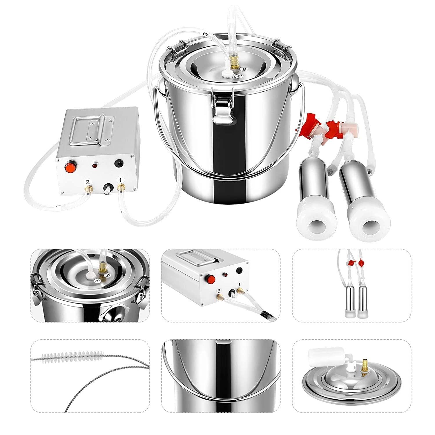 7/14L Cow MilMachine Rechargeable Use Electric Vacuum Pulsation Suction Pump Milker Machine Suitable for Farms Or Daily Family Portable with Brush Milk Lining (7L)