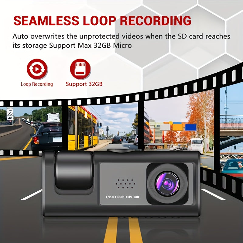 1080P Car Dash Cam 2 Camera Cycle Recording Video Recorder, Front And Inside View Camera, ParMonitor, Reverse Camera, Infrared Night Vision