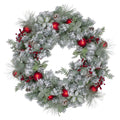 Flocked Artificial Mixed Pine and Red Ball and Berries Christmas Wreath, 40-Inch, Unlit